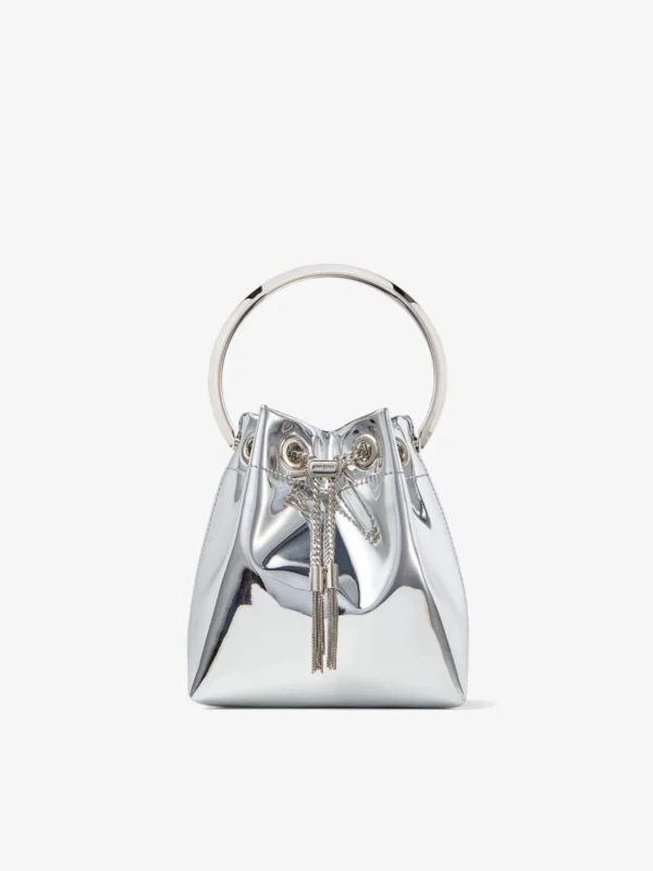 Jimmy Choo Bon Bon Silver Mirror Fabric Mini Bag with Metal Handle