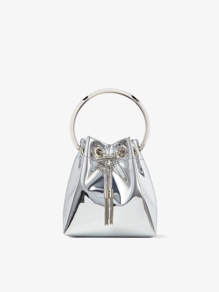 Jimmy Choo Bon Bon Silver Mirror Fabric Mini Bag with Metal Handle