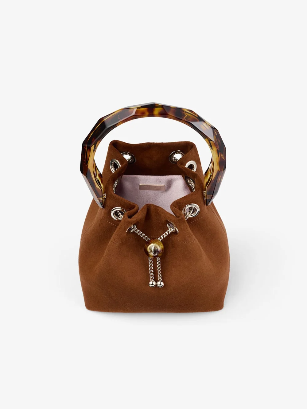 Jimmy Choo Bon Bon Tan Suede Bucket Bag with Bead Closure and Tortoiseshell Handle, another view