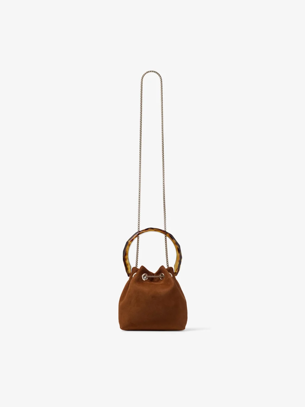 Jimmy Choo Bon Bon Tan Suede Bucket Bag with Bead Closure and Tortoiseshell Handle, another view