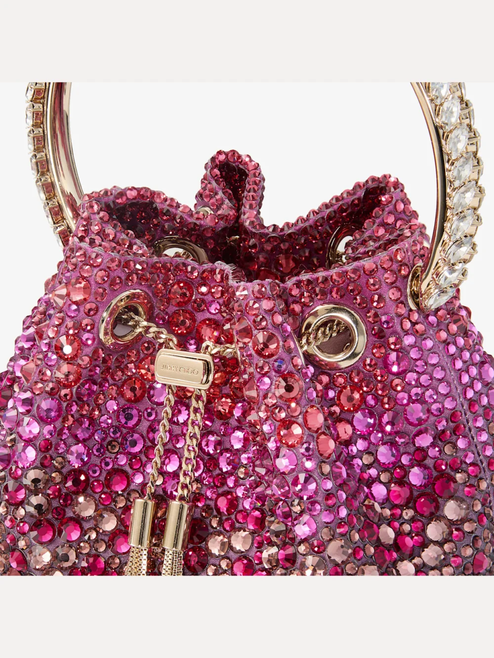 Back view of the Jimmy Choo Bon Bon Winter Bloom and Violet Orchid Satin Bag with Crystals