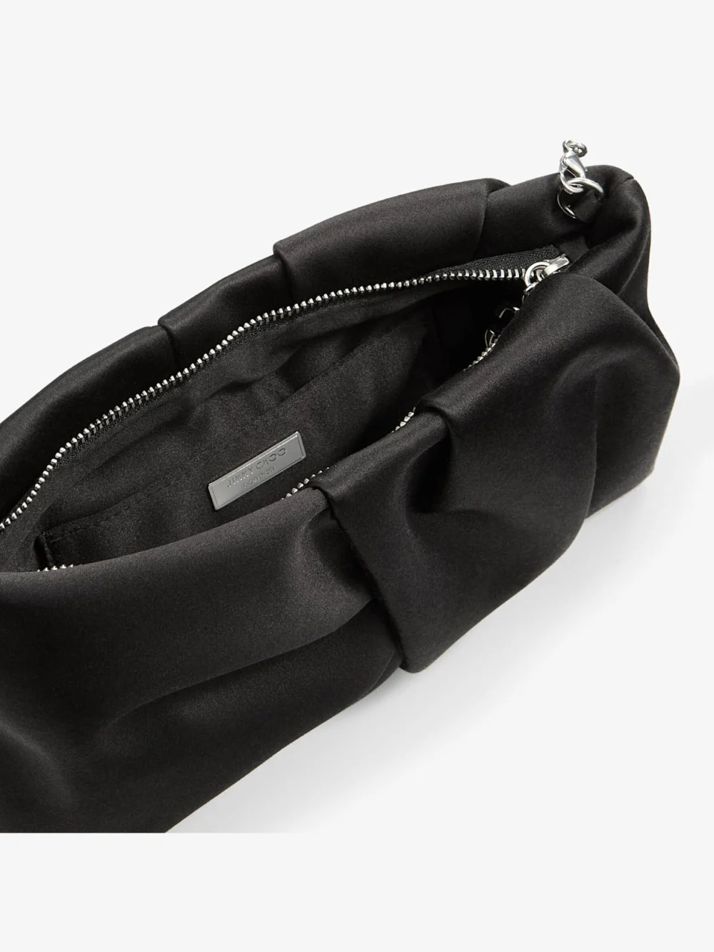 Back view of the Jimmy Choo Bonny Clutch Black Satin Clutch Bag