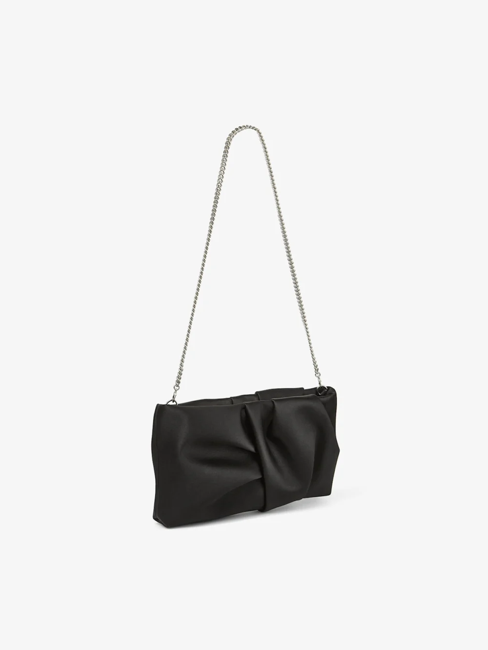 Close-up detail of the Jimmy Choo Bonny Clutch Black Satin Clutch Bag