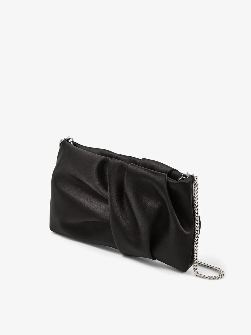 Side view of the Jimmy Choo Bonny Clutch Black Satin Clutch Bag