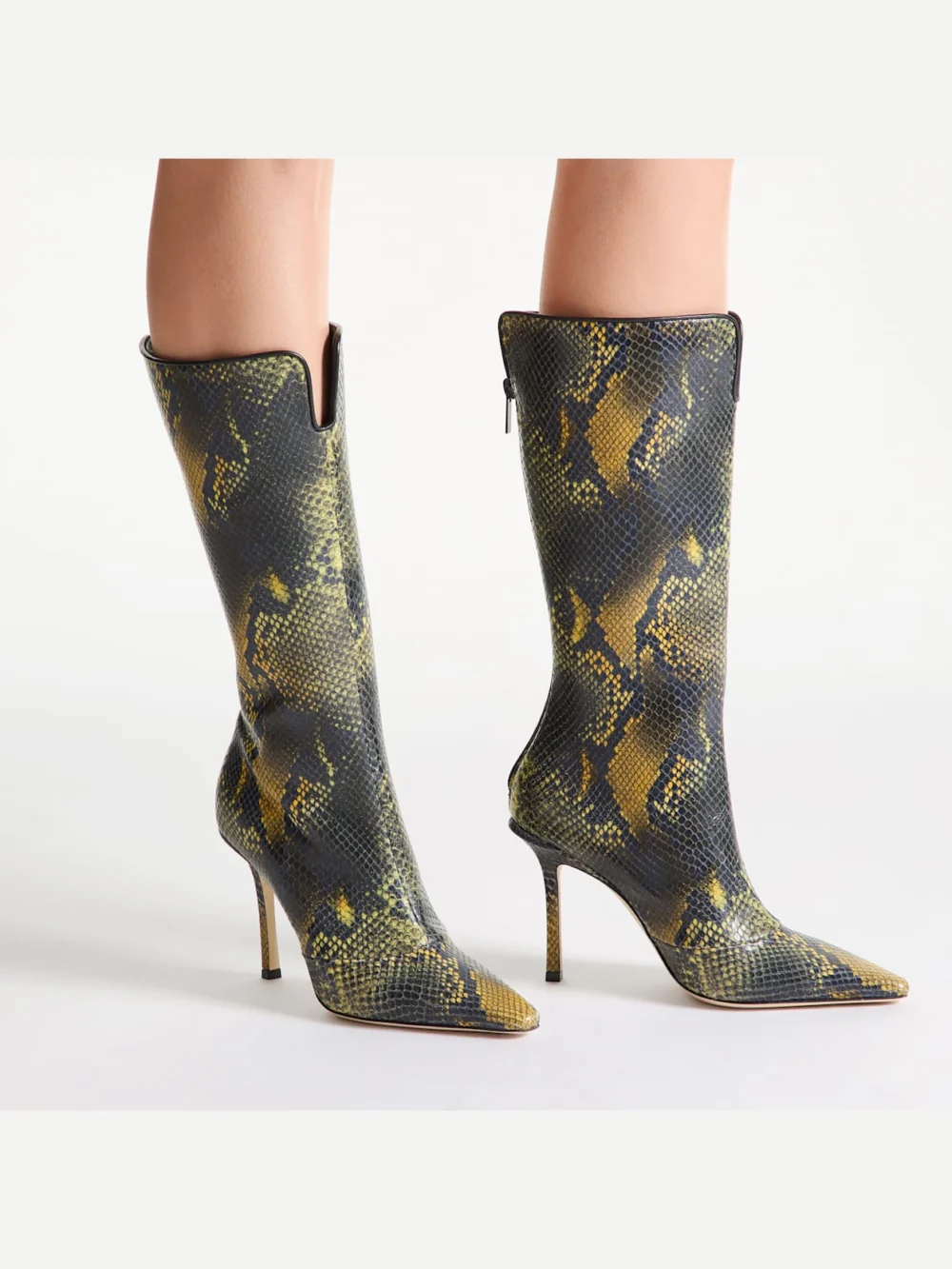 Side view of the Jimmy Choo Boot Python Printed Leather Knee High Boot