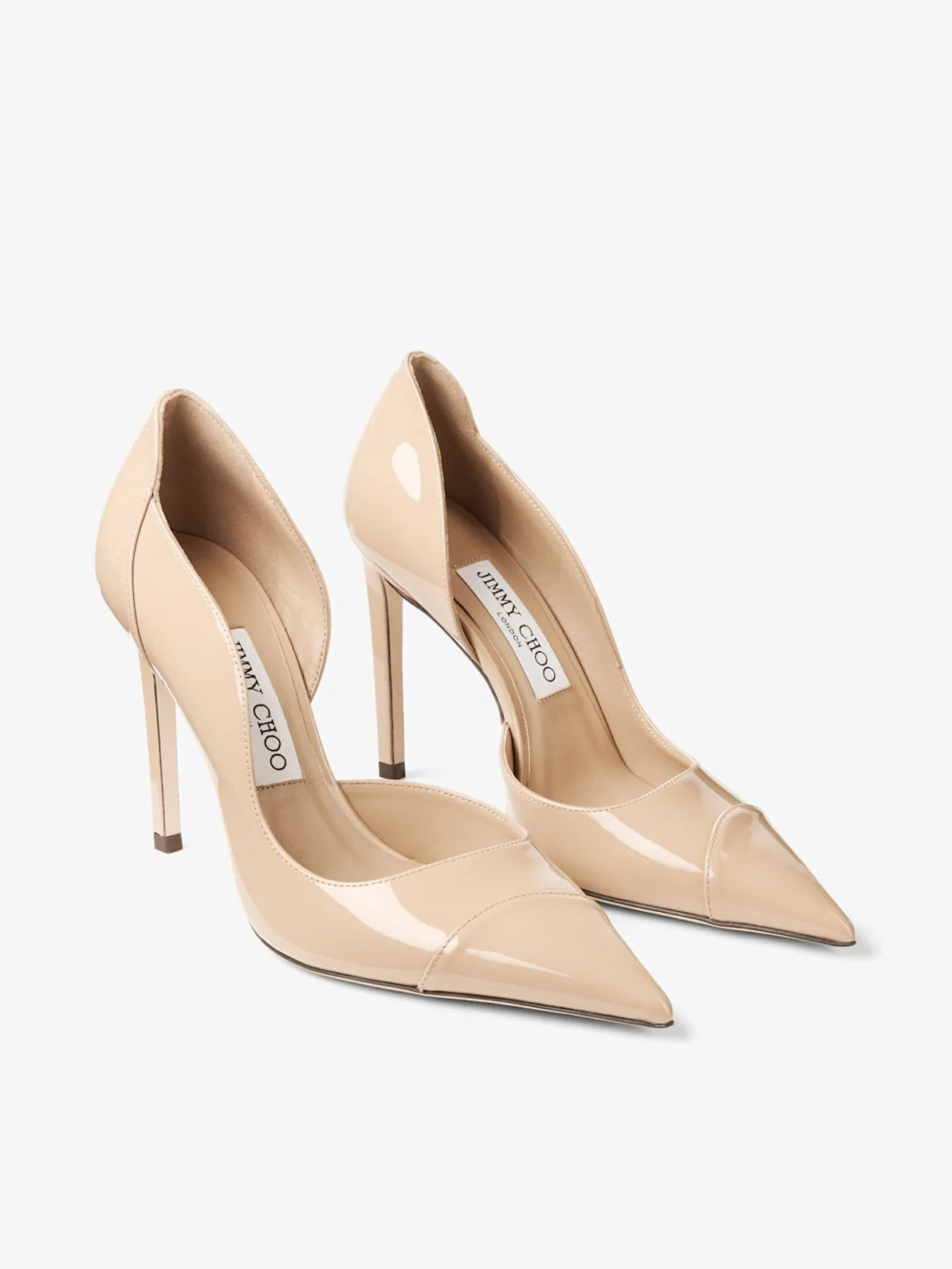 Close-up detail of the Jimmy Choo Brigitte 100 Chai Patent Leather Pumps