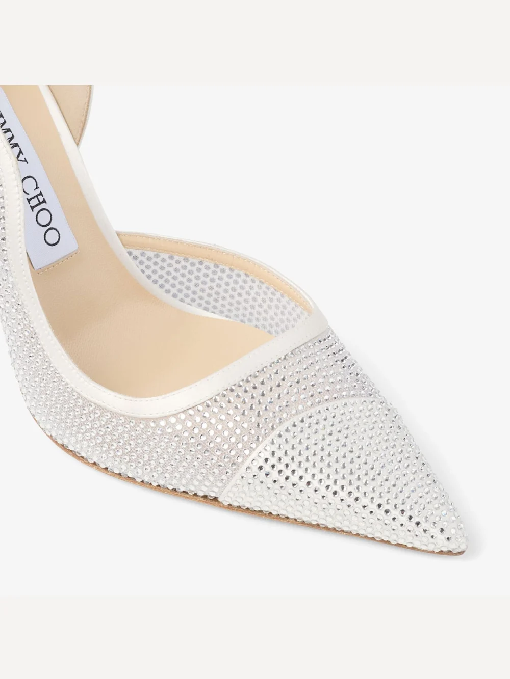 Back view of the Jimmy Choo Brigitte 100 Ivory Mesh Pumps with Crystal Embellishment