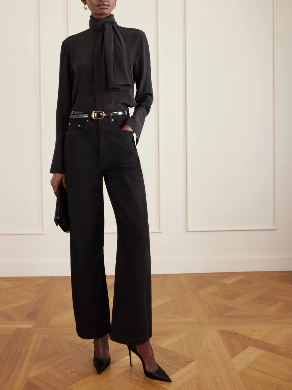 Jimmy Choo Brigitte 100 Satin Pumps, styled view