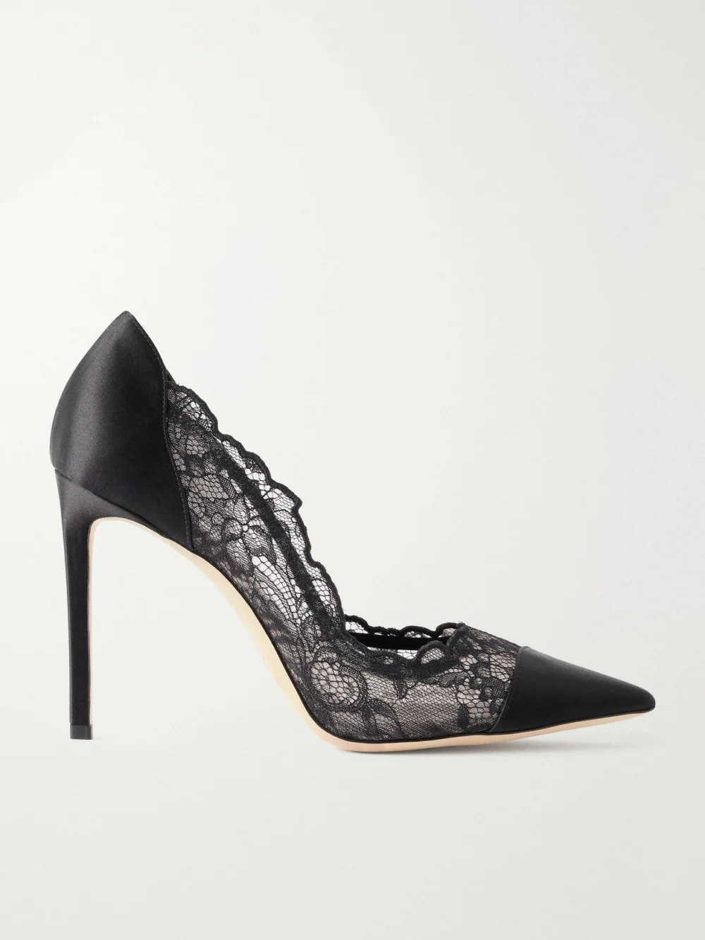 Jimmy Choo Brigitte 100 Satin-trimmed Lace Pumps in black