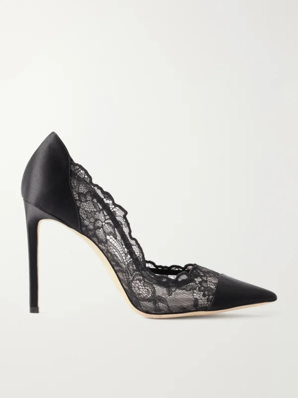 Jimmy Choo Brigitte 100 Satin-trimmed Lace Pumps