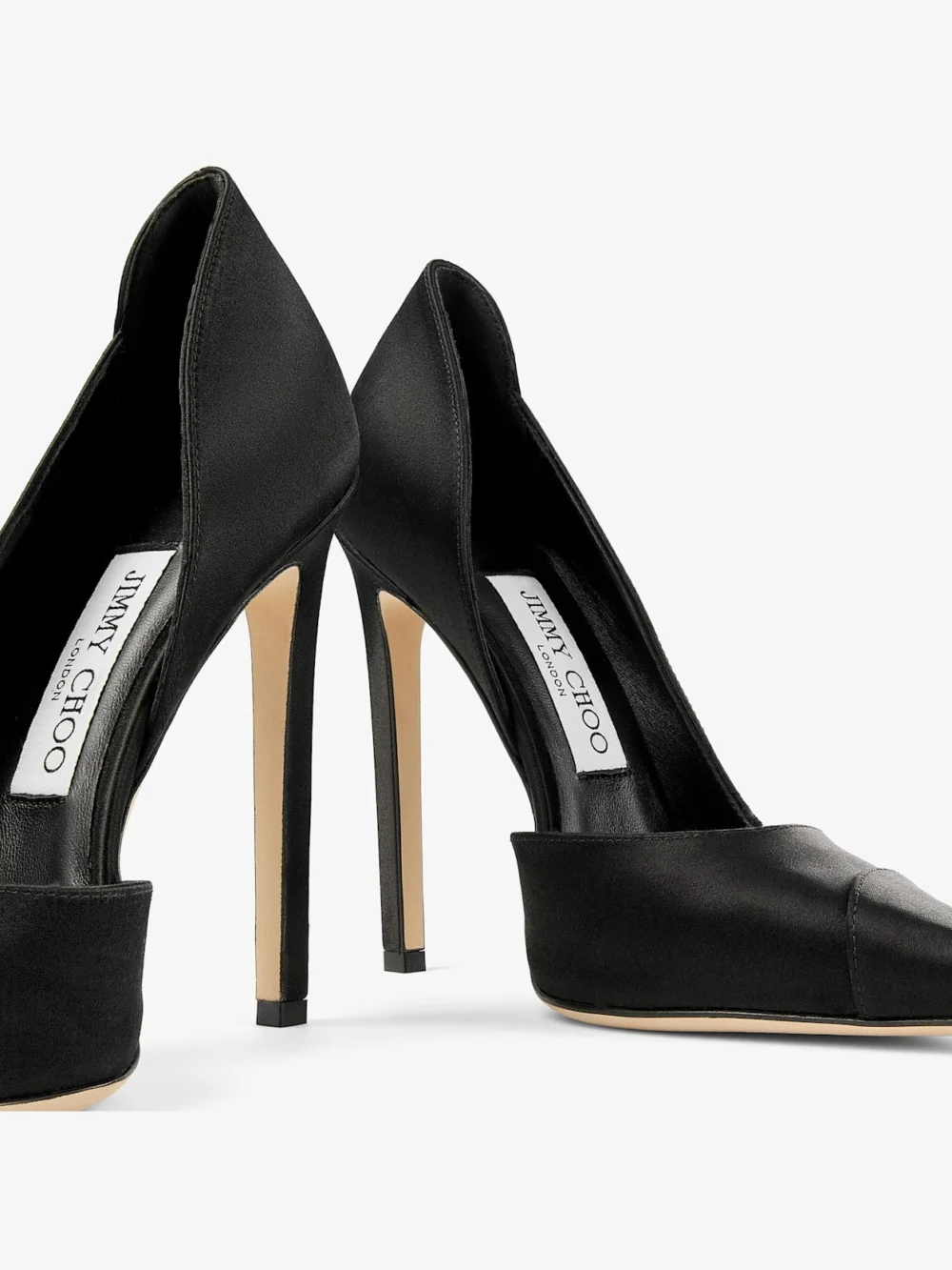 Close-up detail of the Jimmy Choo Brigitte 120 Black Satin Pumps