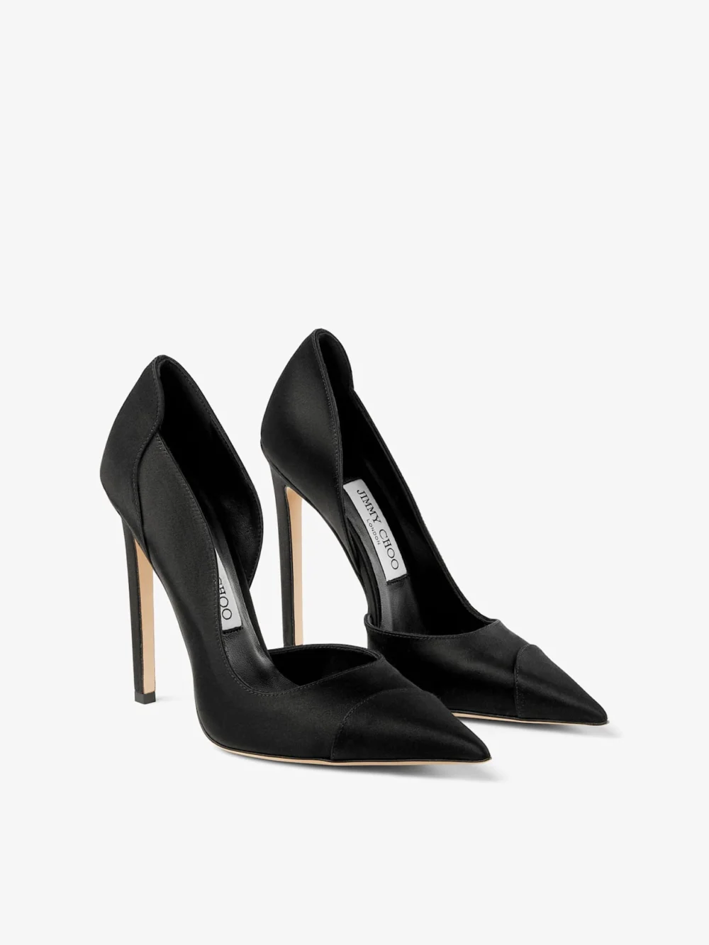 Side view of the Jimmy Choo Brigitte 120 Black Satin Pumps
