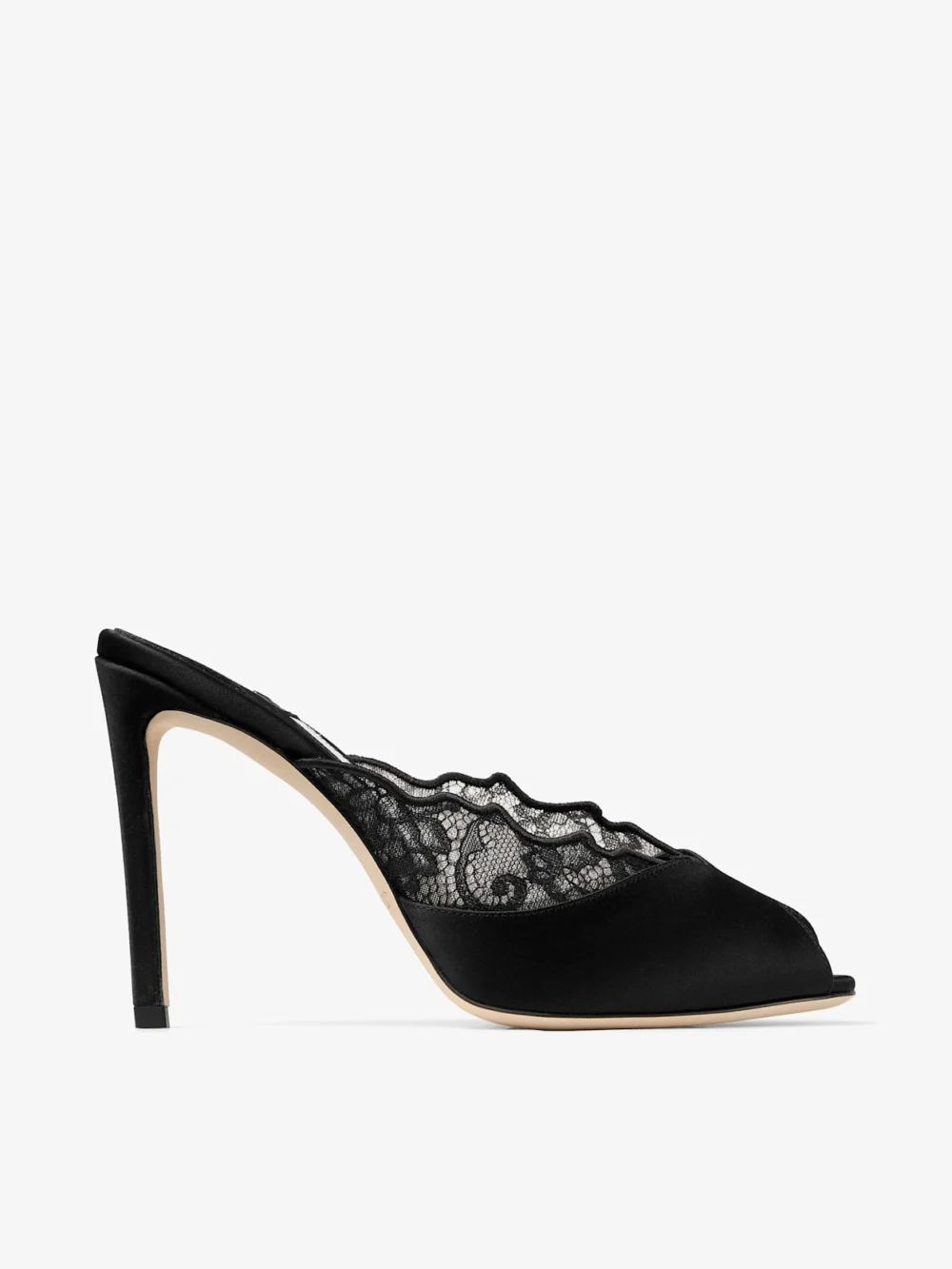 Jimmy Choo Brigitte Mule 100 Black Jimmy Choo Lace and Satin Mules in black