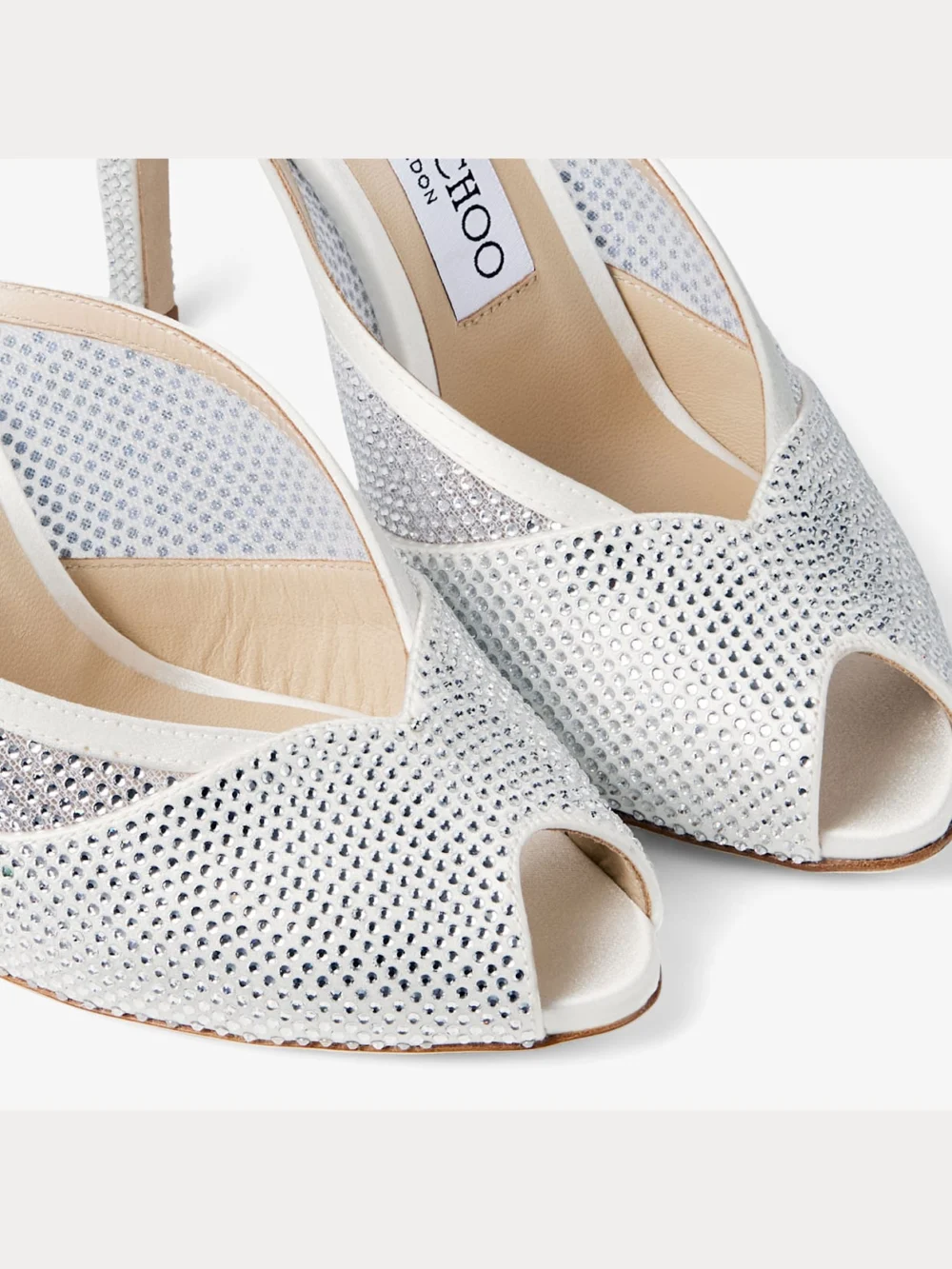 Back view of the Jimmy Choo Brigitte Mule 100 Ivory Mesh Mules with Crystal Embellishment
