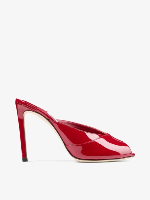 Jimmy Choo Brigitte Mule 100 Ruby Red Patent Leather Mules