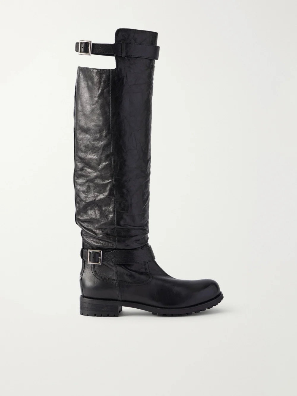 Jimmy Choo Buckle-detailed Leather Knee Boots in black