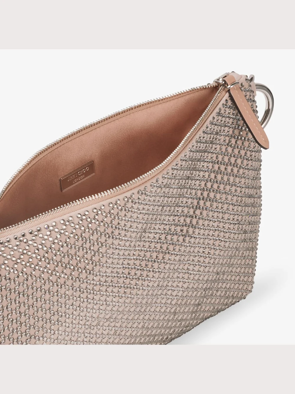 Back view of the Jimmy Choo Callie Ballet Pink Suede Clutch Bag with Diamond Motif and Crystal Hotfix
