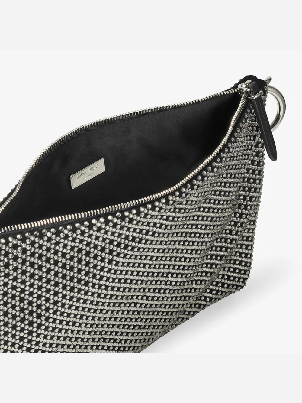 Back view of the Jimmy Choo Callie Black Diamond Motif Crystal Hotfix on Suede Clutch Bag