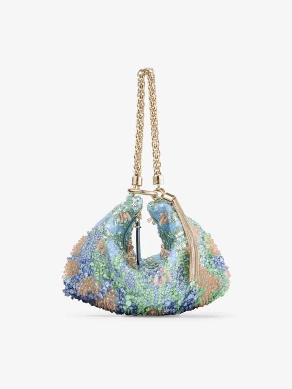 Jimmy Choo Callie Blue Multi Satin Clutch Bag with Multi Crystal Embroidery