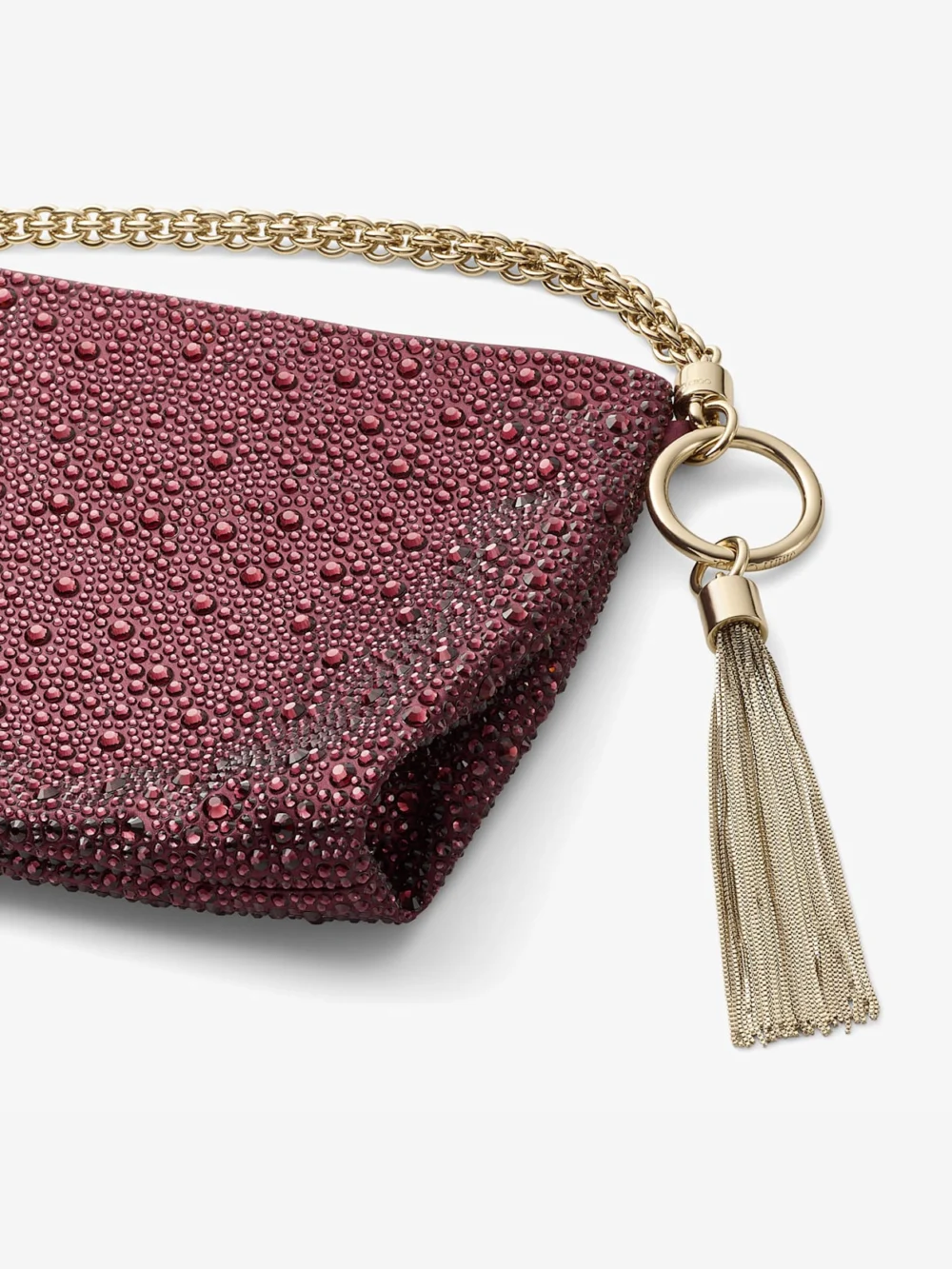 Back view of the Jimmy Choo Callie Deep Merlot Satin Clutch Bag with Crystal Hotfix