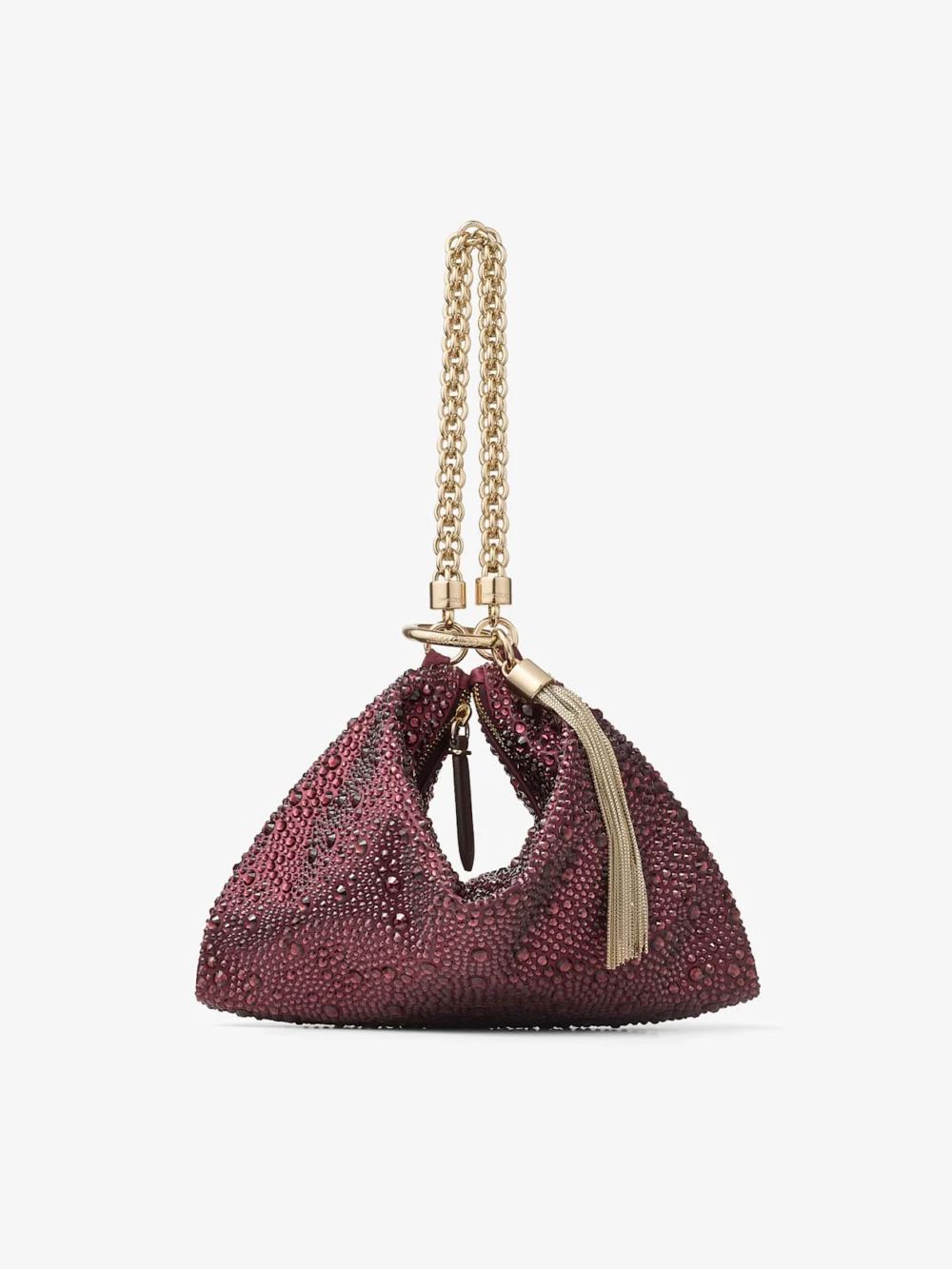 Jimmy Choo Callie Deep Merlot Satin Clutch Bag with Crystal Hotfix in deep merlot