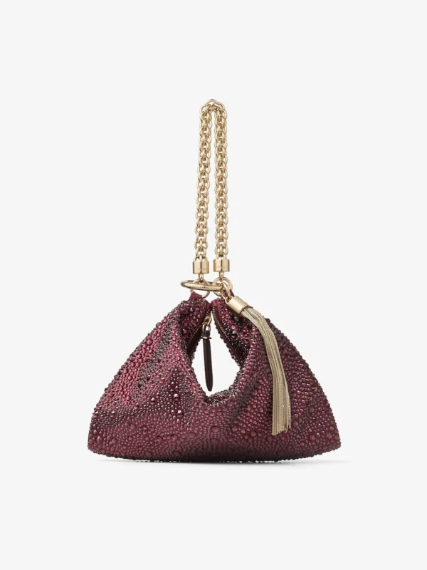 Jimmy Choo Callie Deep Merlot Satin Clutch Bag with Crystal Hotfix