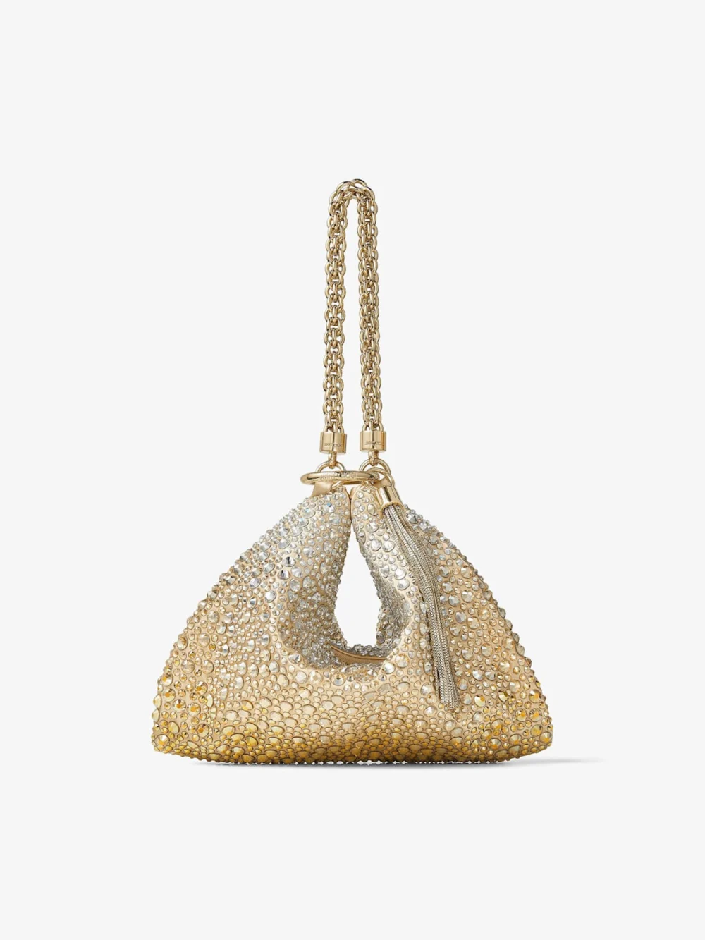 Jimmy Choo Callie Gold Satin Bag with Dégradé Crystals in silver