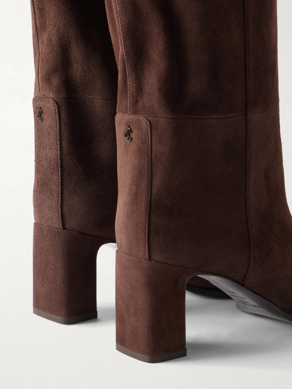Close-up detail of the Jimmy Choo Caly 65 Suede Knee Boots