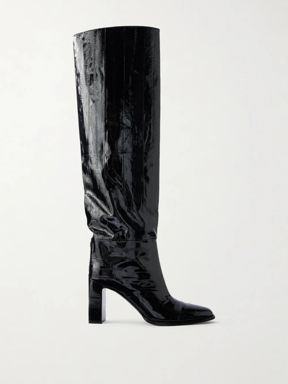 Jimmy Choo Caly 85 Textured-leather Knee Boots in black
