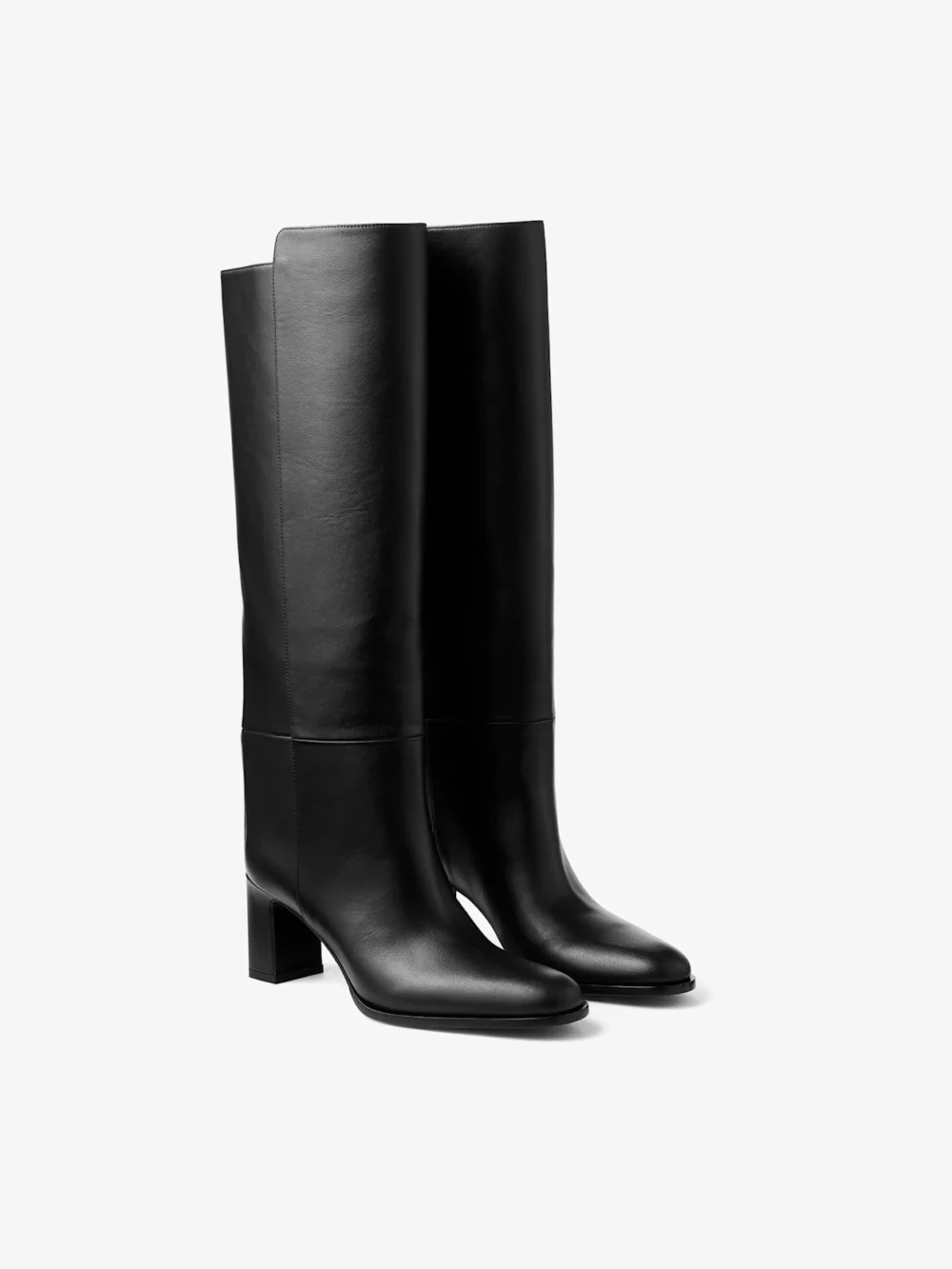 Close-up detail of the Jimmy Choo Caly Knee Boot 65 Black Smooth Leather Knee High Boots