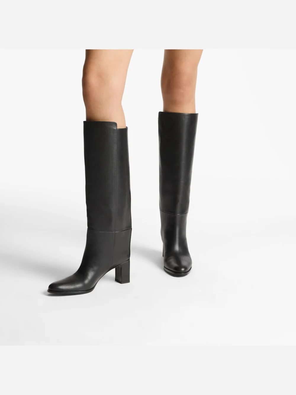 Side view of the Jimmy Choo Caly Knee Boot 65 Black Smooth Leather Knee High Boots