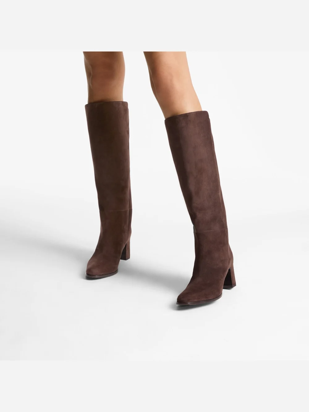 Side view of the Jimmy Choo Caly Knee Boot 65 Chocolate Suede Knee High Boots