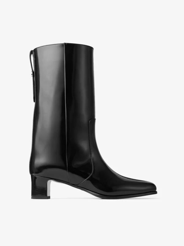 Jimmy Choo Caly Mid 45 Black Polished Calf Leather Ankle Boots