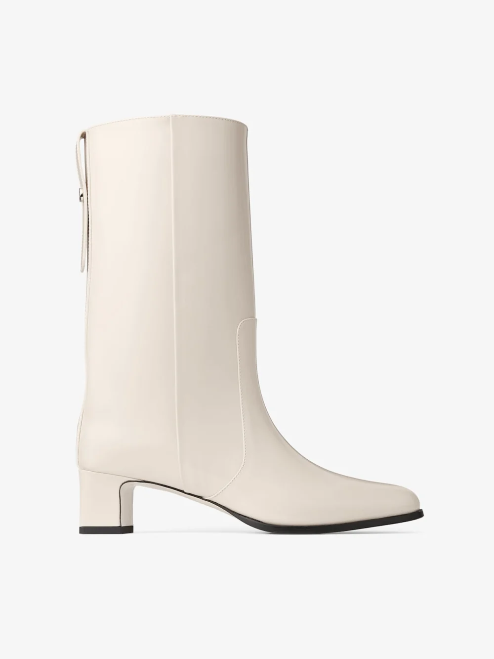 Jimmy Choo Caly Mid 45 Bone Polished Calf Leather Ankle Boots in bone