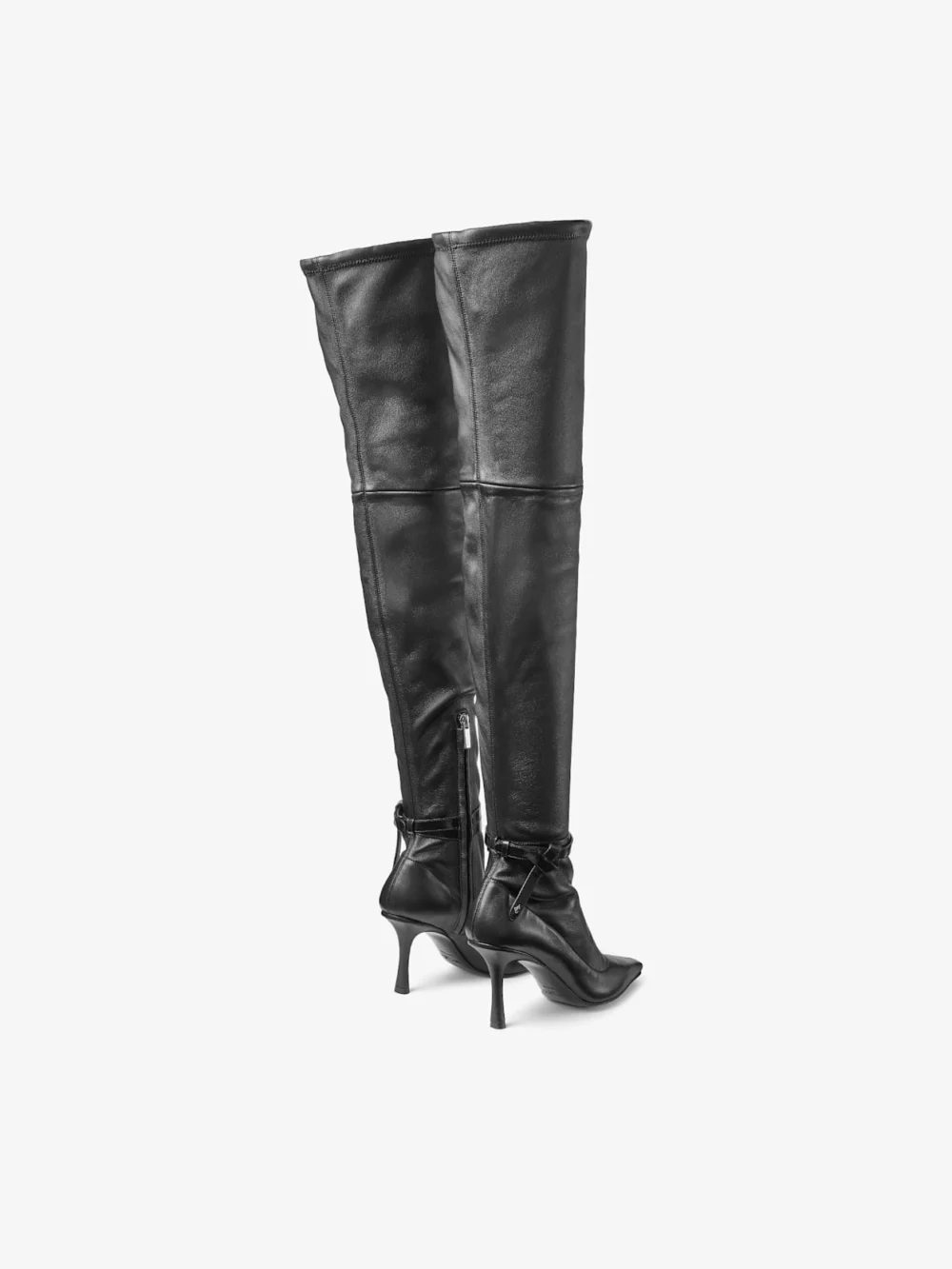 Back view of the Jimmy Choo Camie Over the Knee Boot Black Stretch Nappa and Spazzolato Leather Boot