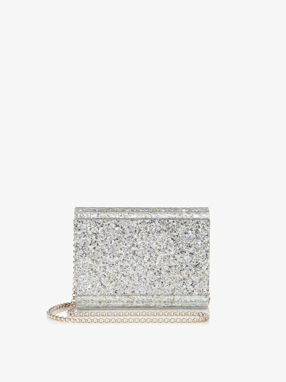Back view of the Jimmy Choo Candy Champagne Coarse Glitter Acrylic Clutch Bag