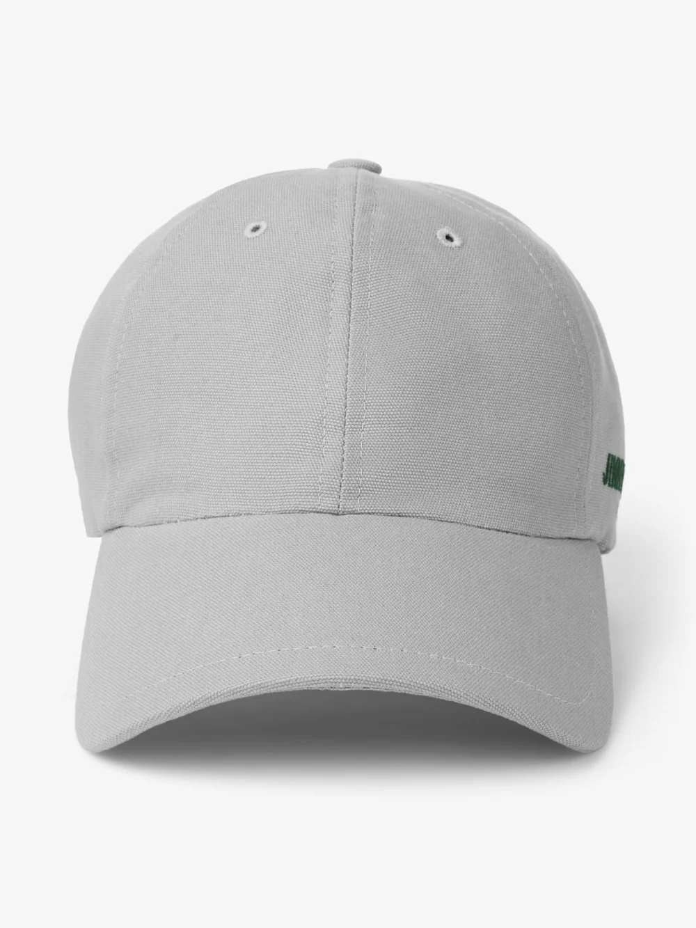 Side view of the Jimmy Choo Cap 85 Grey and British Green Cotton Baseball Cap with Jimmy Choo Logo
