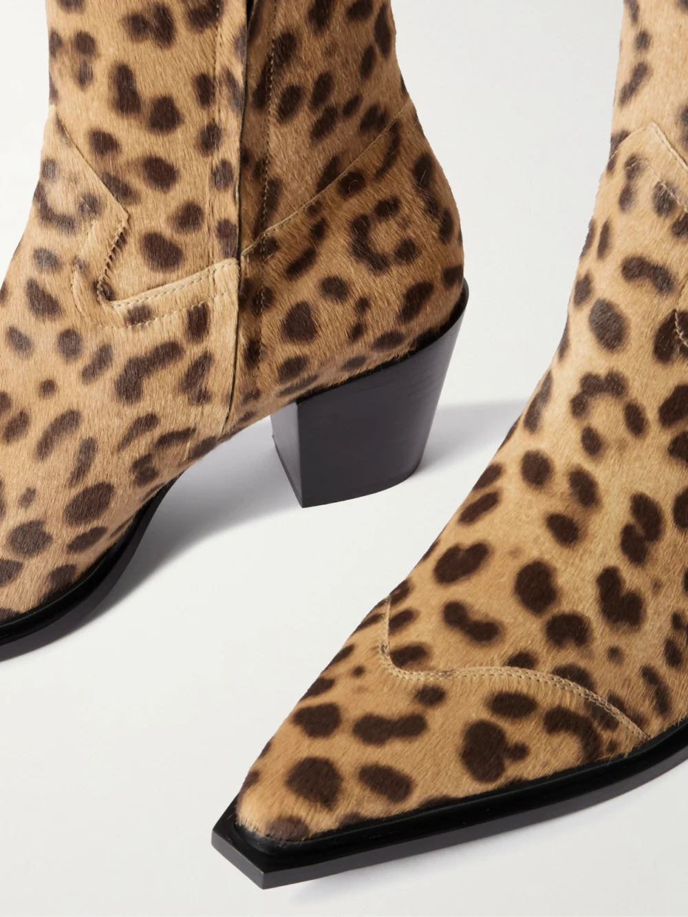 Close-up detail of the Jimmy Choo Cece 60 Leopard-print Pony Hair Ankle Boots