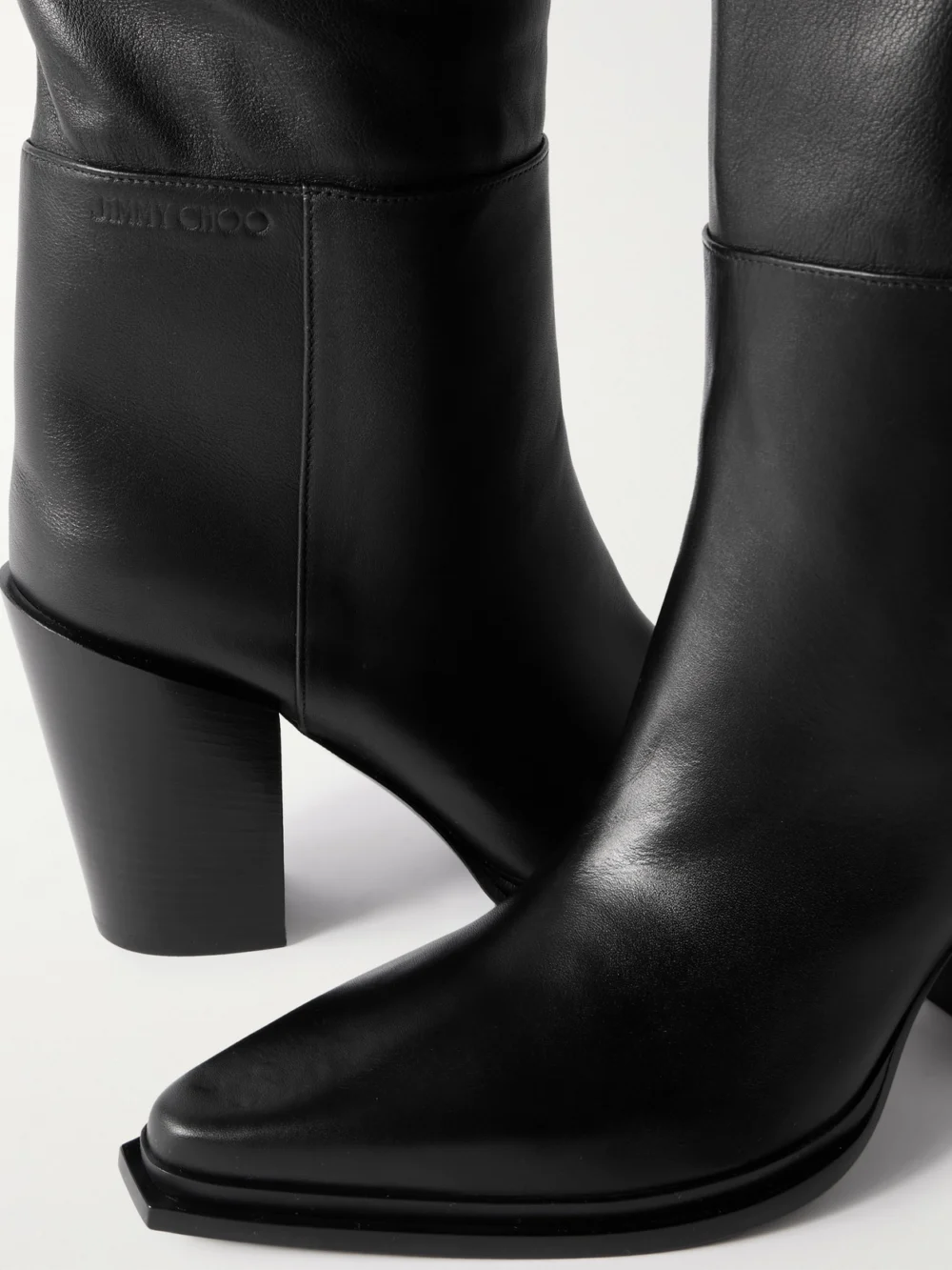 Close-up detail of the Jimmy Choo Cece 80 Leather Over-the-knee Boots