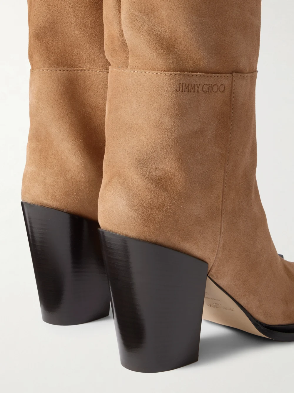 Close-up detail of the Jimmy Choo Cece 80 Suede Knee Boots