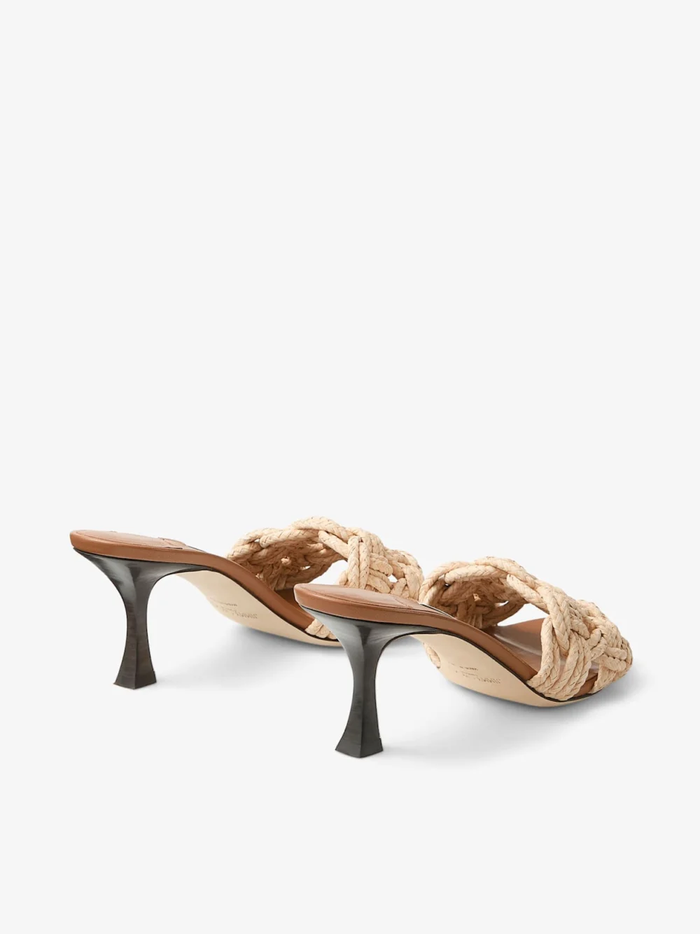 Jimmy Choo Chara 70 Tan Leather and Crochet Raffia Mule Sandal, another view