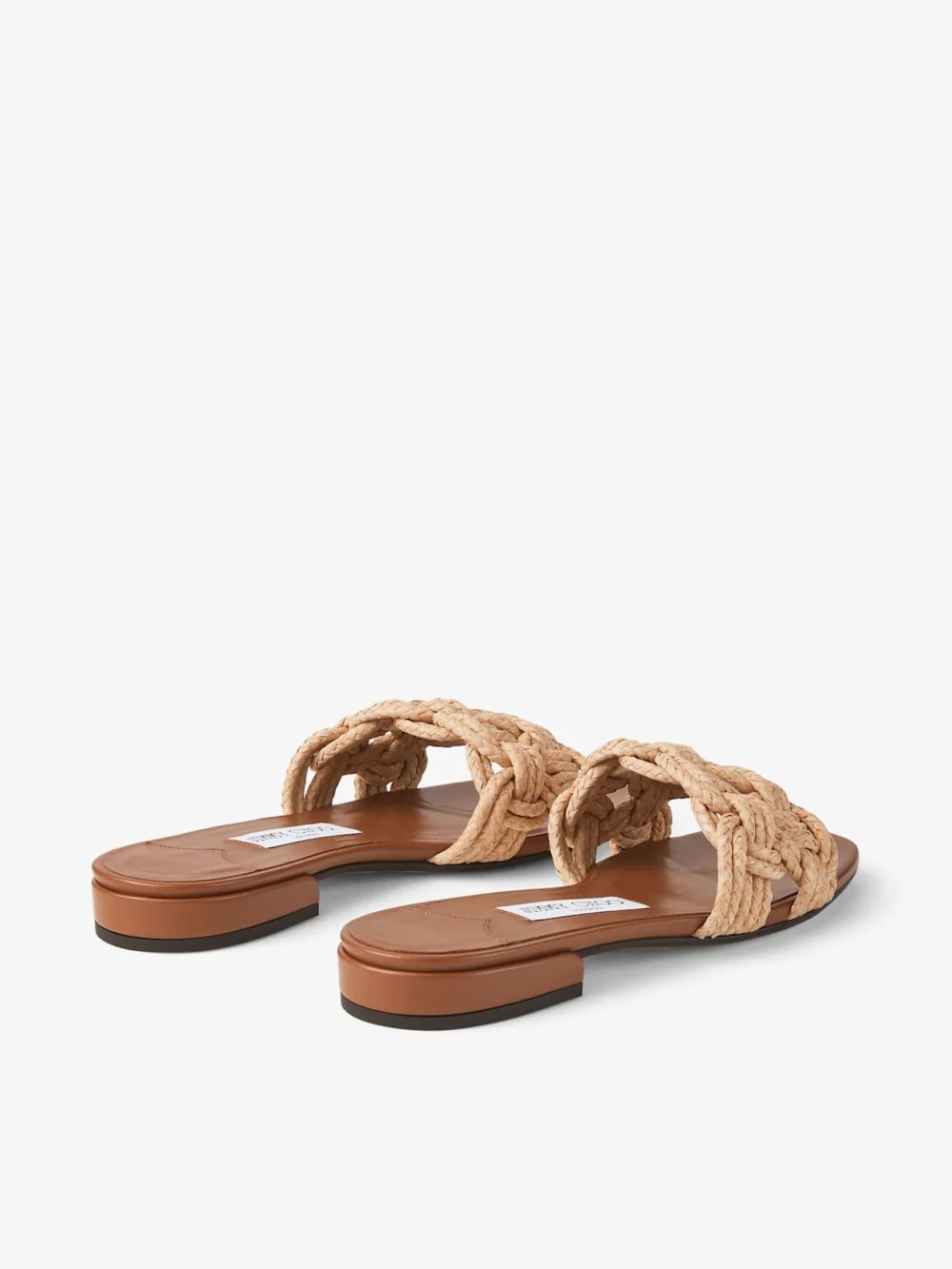 Jimmy Choo Chara Flat Tan Leather and Crochet Raffia Slide, another view