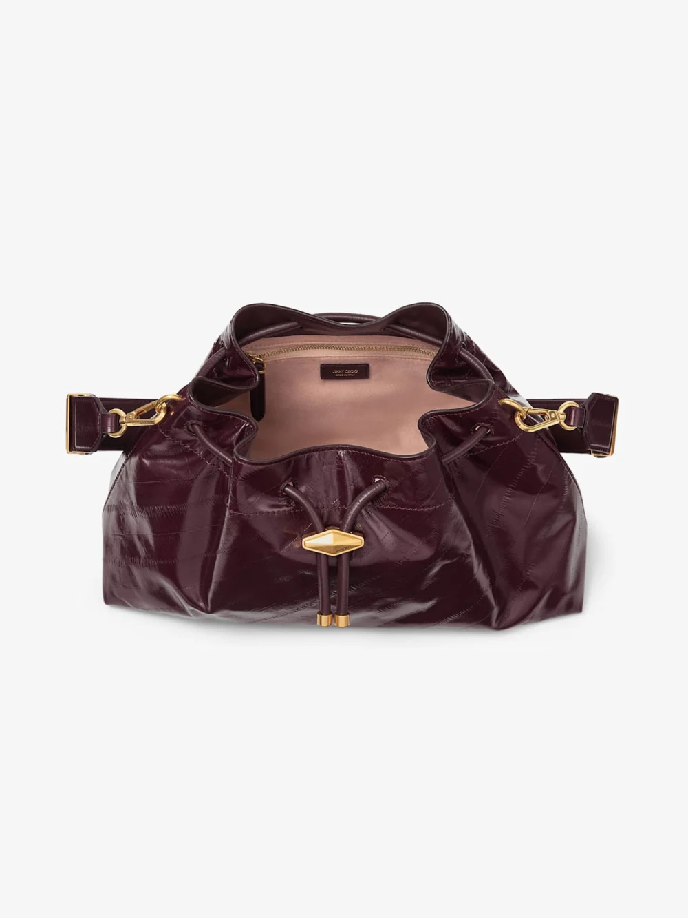 Back view of the Jimmy Choo Cinch Medium Barolo Matte Eel Printed Leather Shoulder Bag