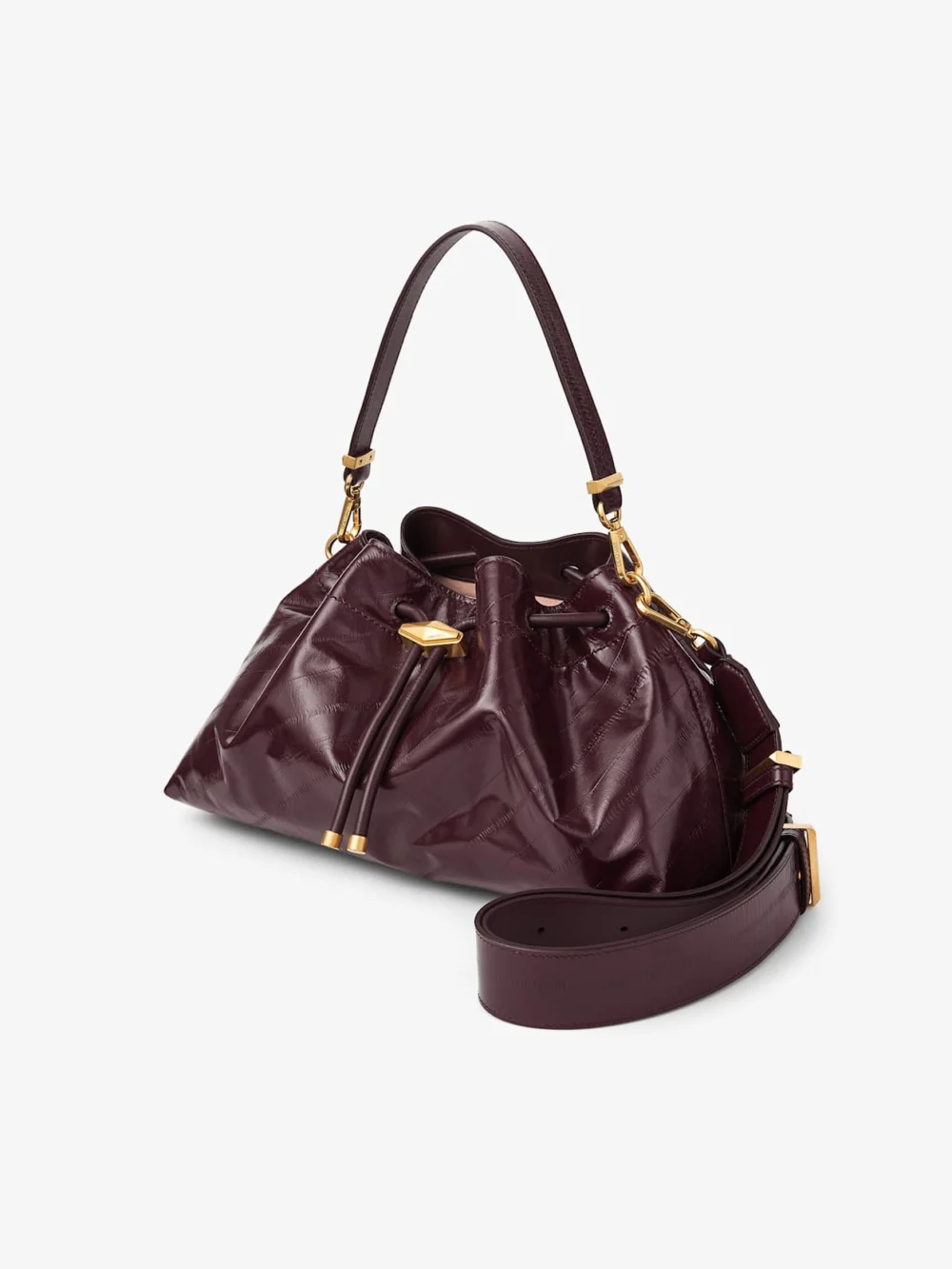 Side view of the Jimmy Choo Cinch Medium Barolo Matte Eel Printed Leather Shoulder Bag