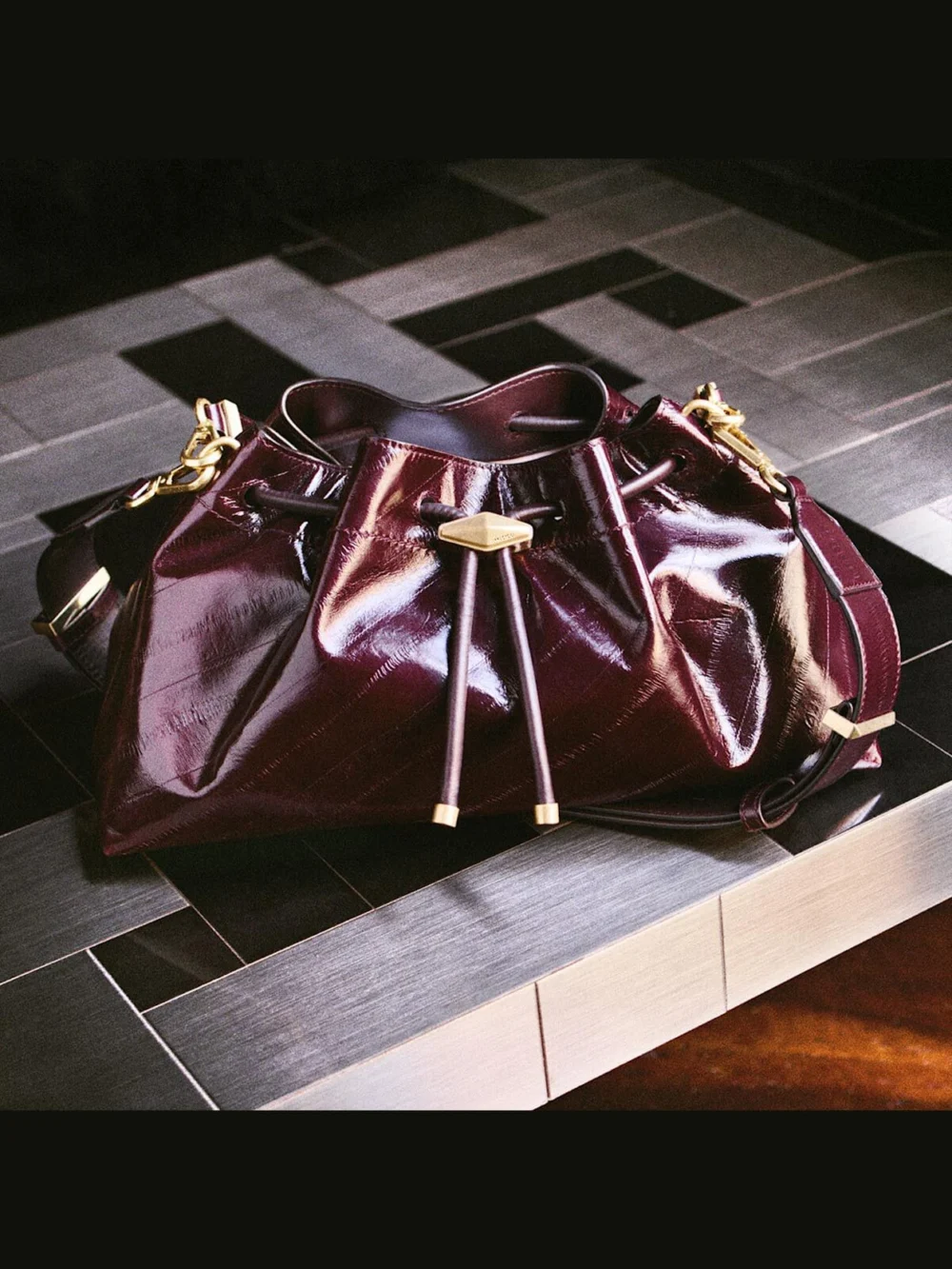 Jimmy Choo Cinch Medium Barolo Matte Eel Printed Leather Shoulder Bag, another view
