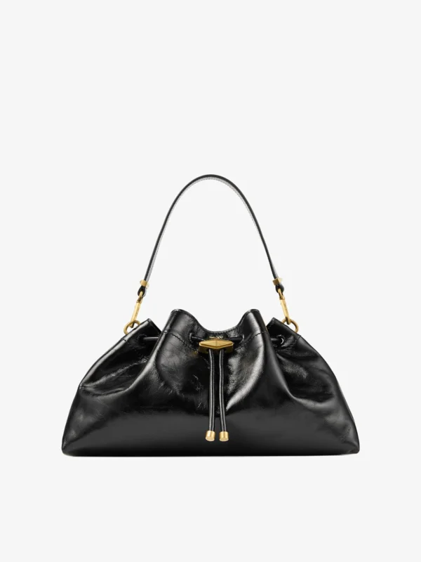Jimmy Choo Cinch Medium Black Soft Shiny Biker Leather Shoulder Bag