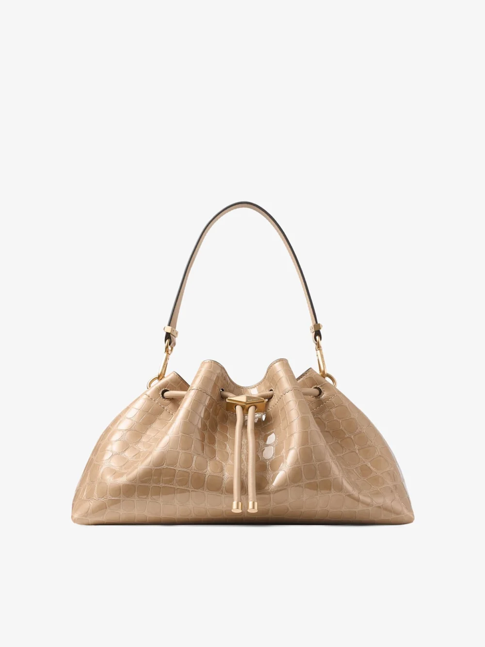 Jimmy Choo Cinch Medium Chai Shiny Croc Embossed Leather Shoulder Bag in chai