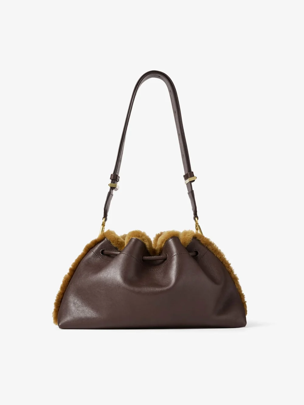 Jimmy Choo Cinch Medium Chocolate and Teddy Biker Leather Shoulder Bag with Shearling Trim, another view