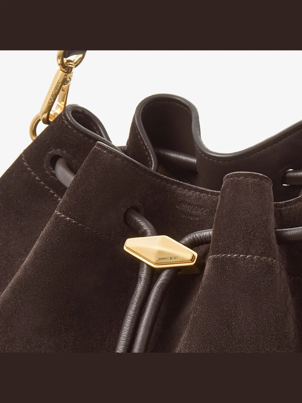 Back view of the Jimmy Choo Cinch Medium Coffee Suede Shoulder Bag