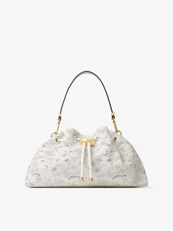 Jimmy Choo Cinch Medium Latte Perforated Lace Shoulder Bag